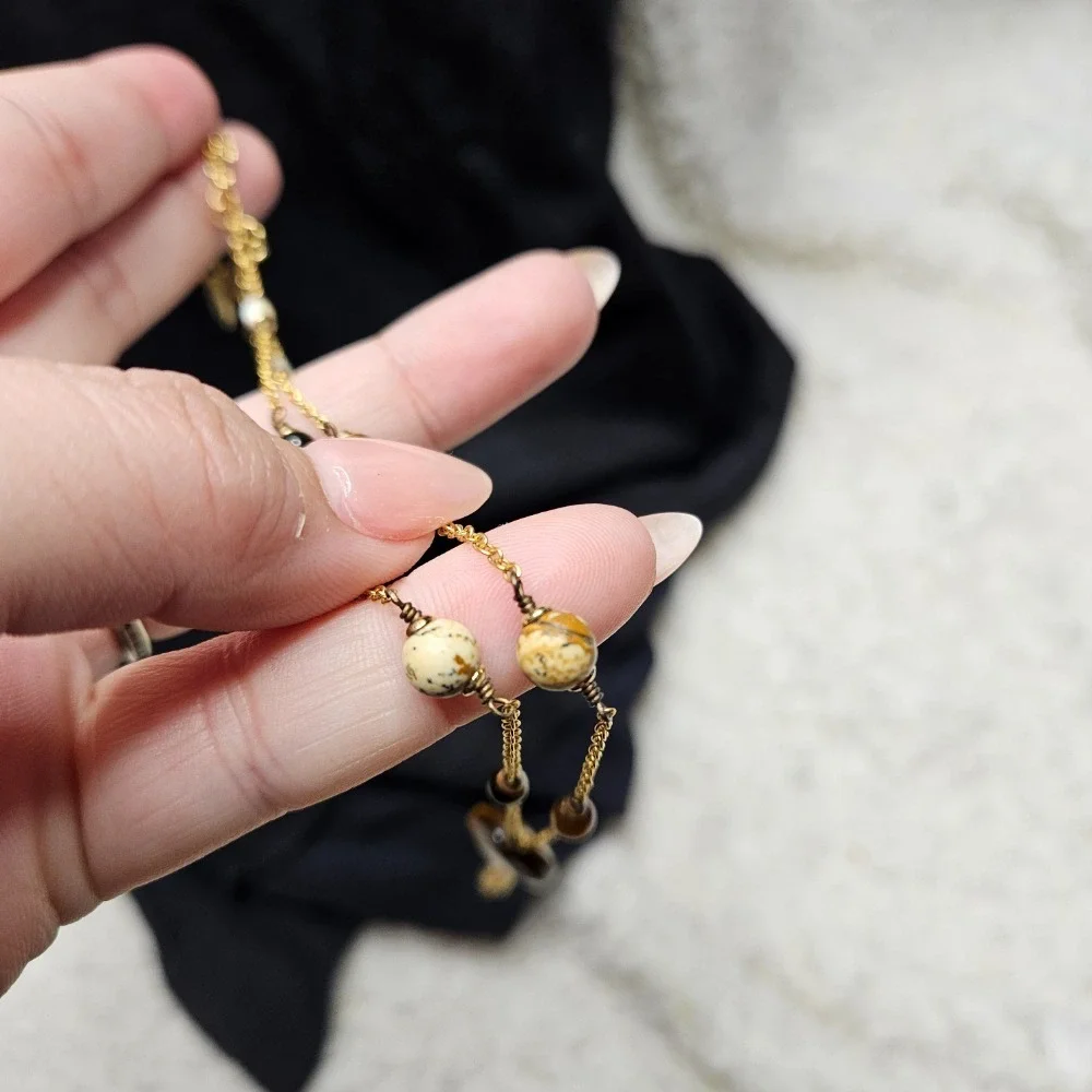 Lia Sophia Tigers Eye Gold‎ Tone Tassel Necklace